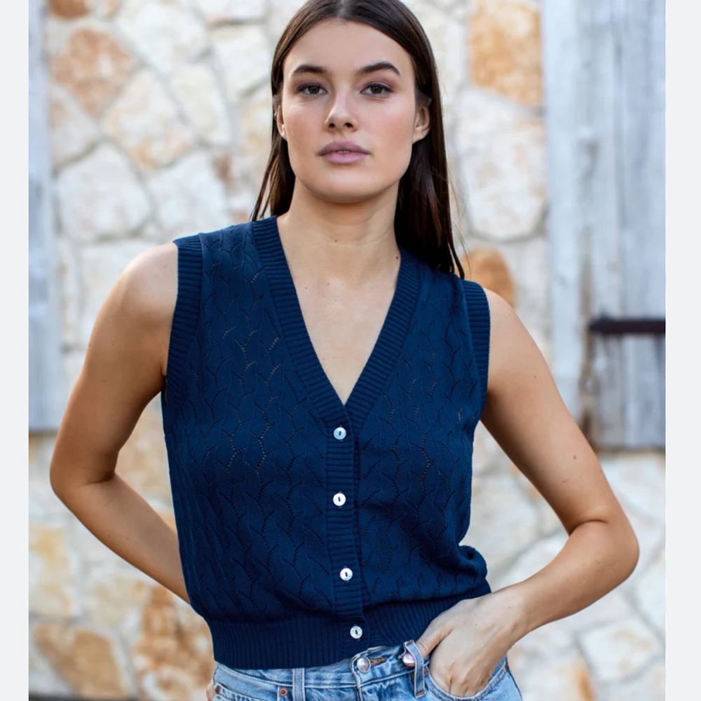 Emerson Astrid Knit Top Royal Blue Organic Cotton & Silk Knit Sweater Size S New